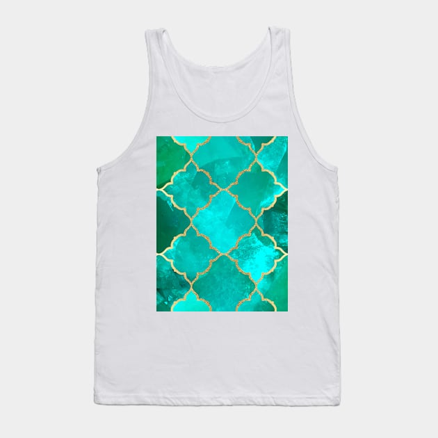 Green Quartz & Gold Moroccan Tile Pattern Tank Top by tanyadraws